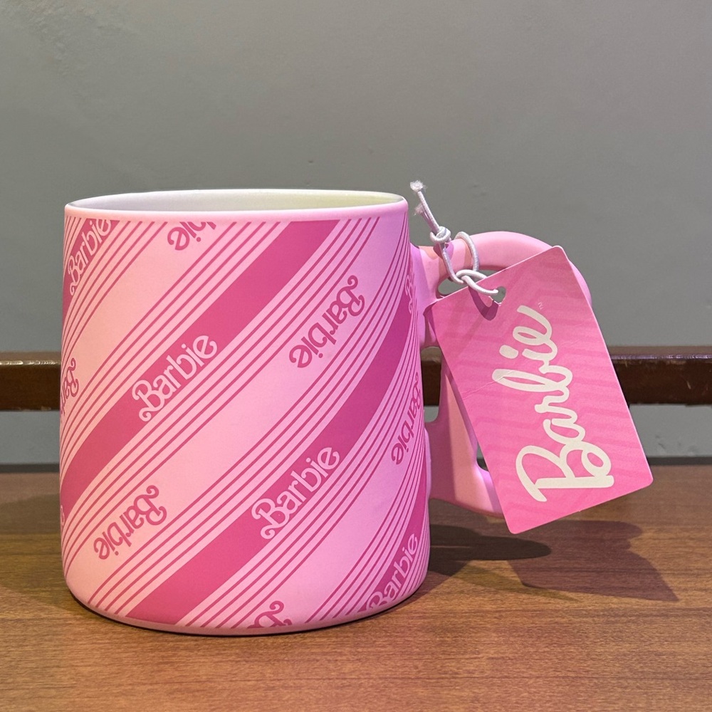Barbie Pink Striped Logo Ceramic Mug Made By Barbie